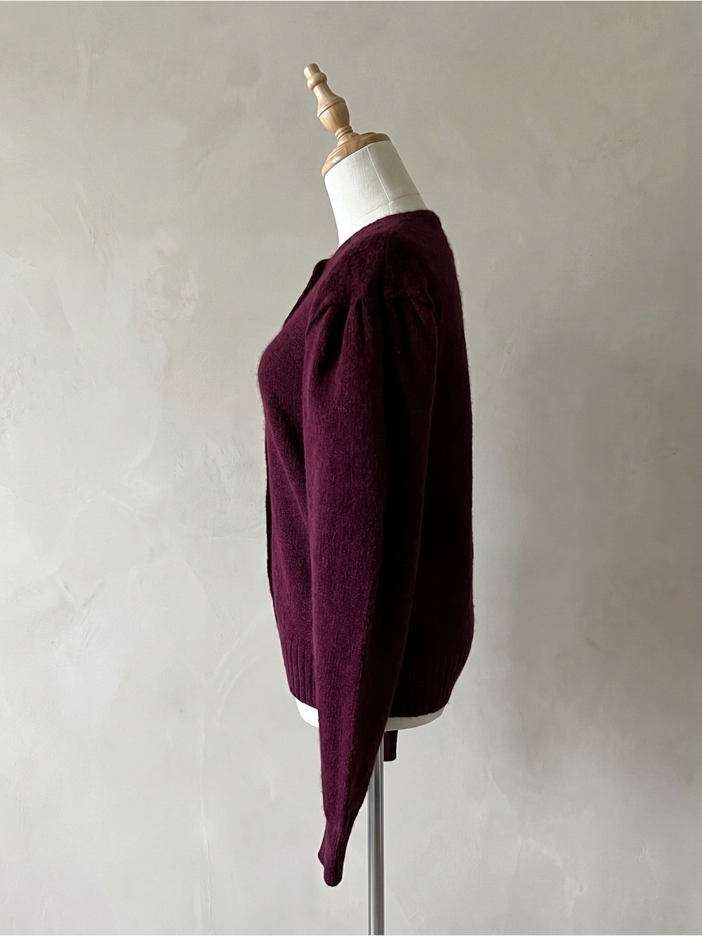 Ralph Lauren c. 1980s Wool Cardigan with Pouf Sleeves in Bordeaux | M - Picture 3 of 5